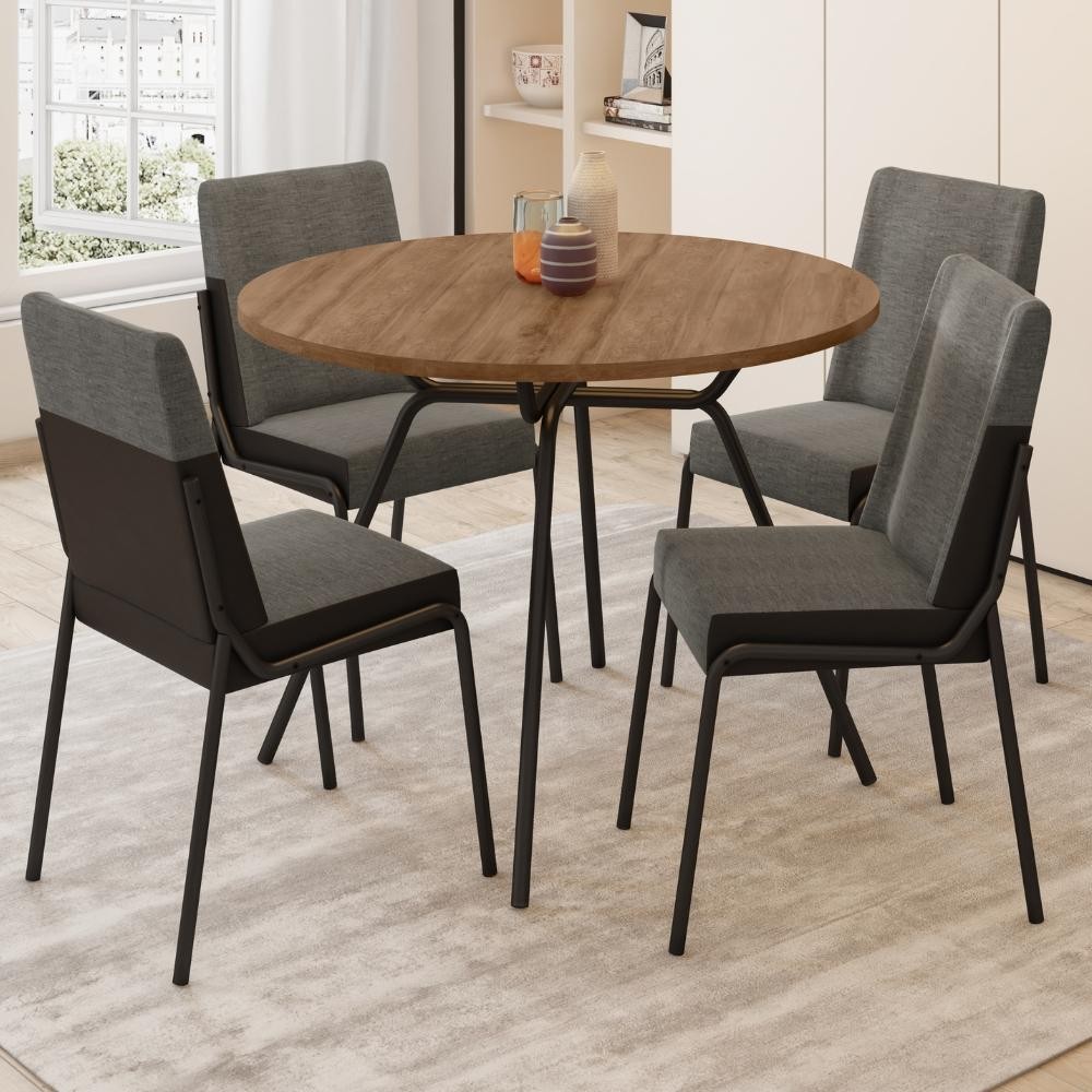 Conjunto Sala de Jantar 4 Cadeiras Verona Carraro Freijó Grafite Preto em Oferta na Shopee