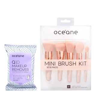 Kit Océane Q10 Makeup Lenço Demaquilantee e  Mini Kit com 5 Pincéis (2 produtos) em Oferta na Shopee