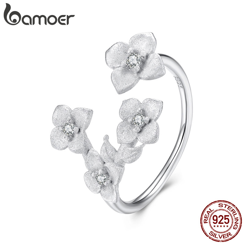 Bamoer 925 Prata Esterlina Anel Ajustável Pequena Flor Branca Jóias Presente Feminino em Oferta na Shopee