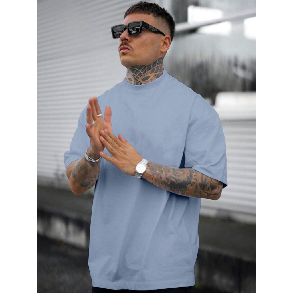T Shirt Azul Claro Plus Size Clássica Camisa Casual Camiseta Confortável Blusa Oversized Esportiva