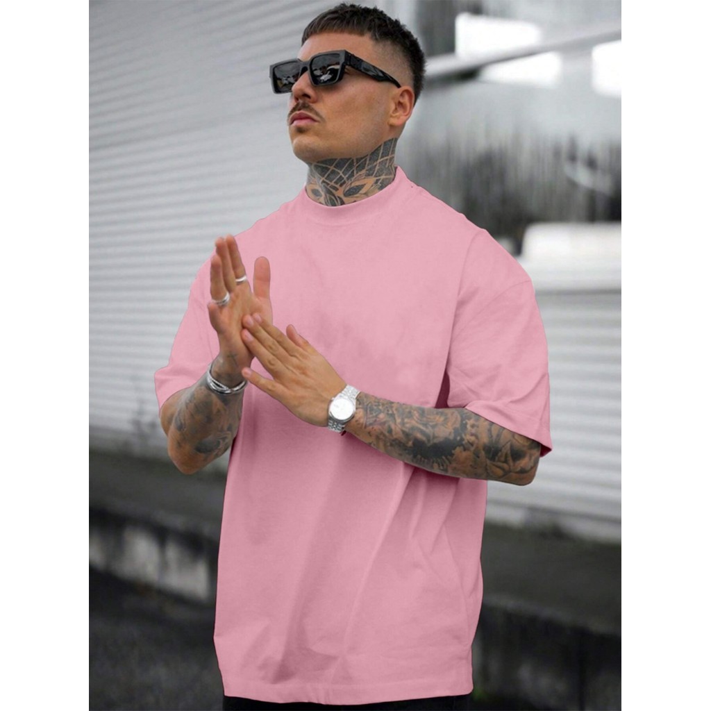 Camiseta Rosa Claro Larga Confortável Blusa Oversized Esportiva Lisa Unissex Sem Estampa Básica