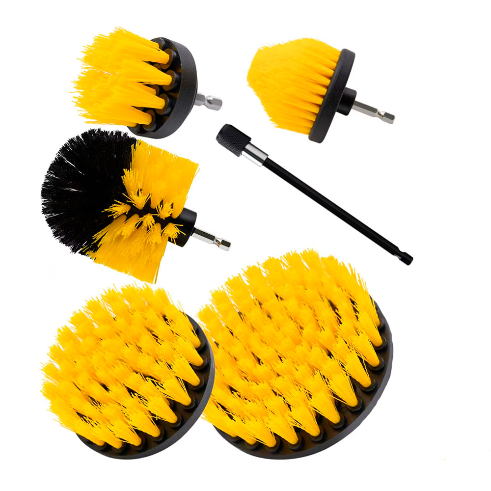 Kit Escovas Multiuso JEX 6pç Limpeza Geral e Automotiva com Extensor Conexão para Parafusadeira