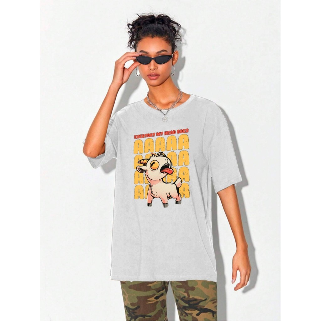 Camiseta Oversized Unissex Streetwear Animal Conforto Manga Curta Tecido Macio Estampa Cabrito