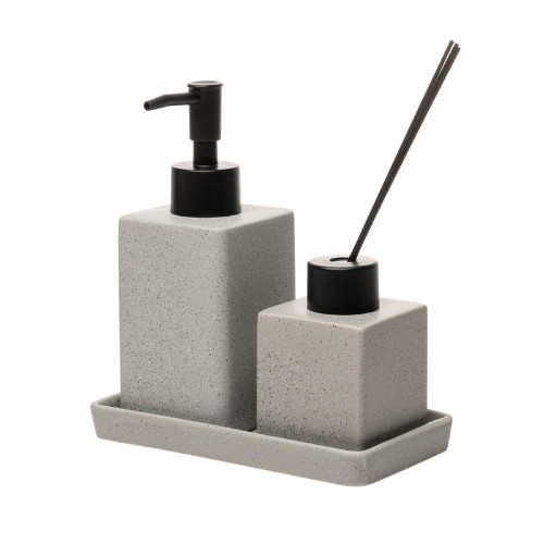 Kit Lavabo Banheiro e Difusor Aromatizador em Cerâmica Granilite Cinza