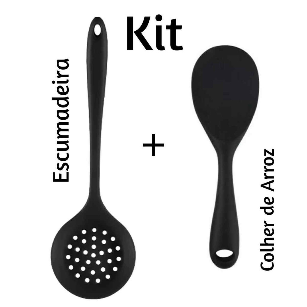 Kit de Utensílios Silicone Colher de Arroz + Escumadeira - ALTA QUALIDADE - FREE BPA em Oferta na Shopee