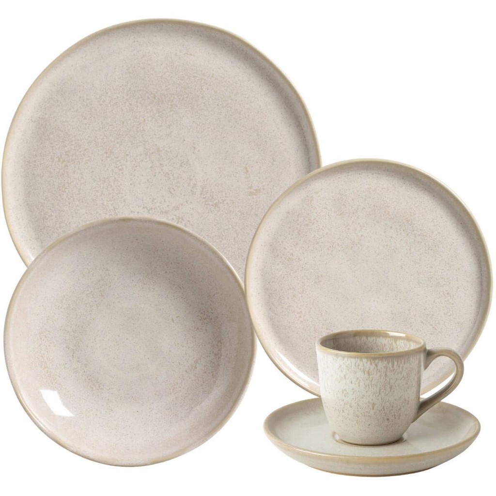 Aparelho de Jantar 20 Peças Porto Brasil Cerâmica Off White Mesa Posta Bio Latte