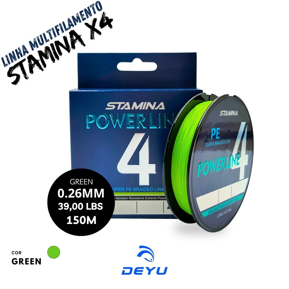 Linha Multifilamento Powerline Stamina 4x Green - 150m 0,26mm | 39lb