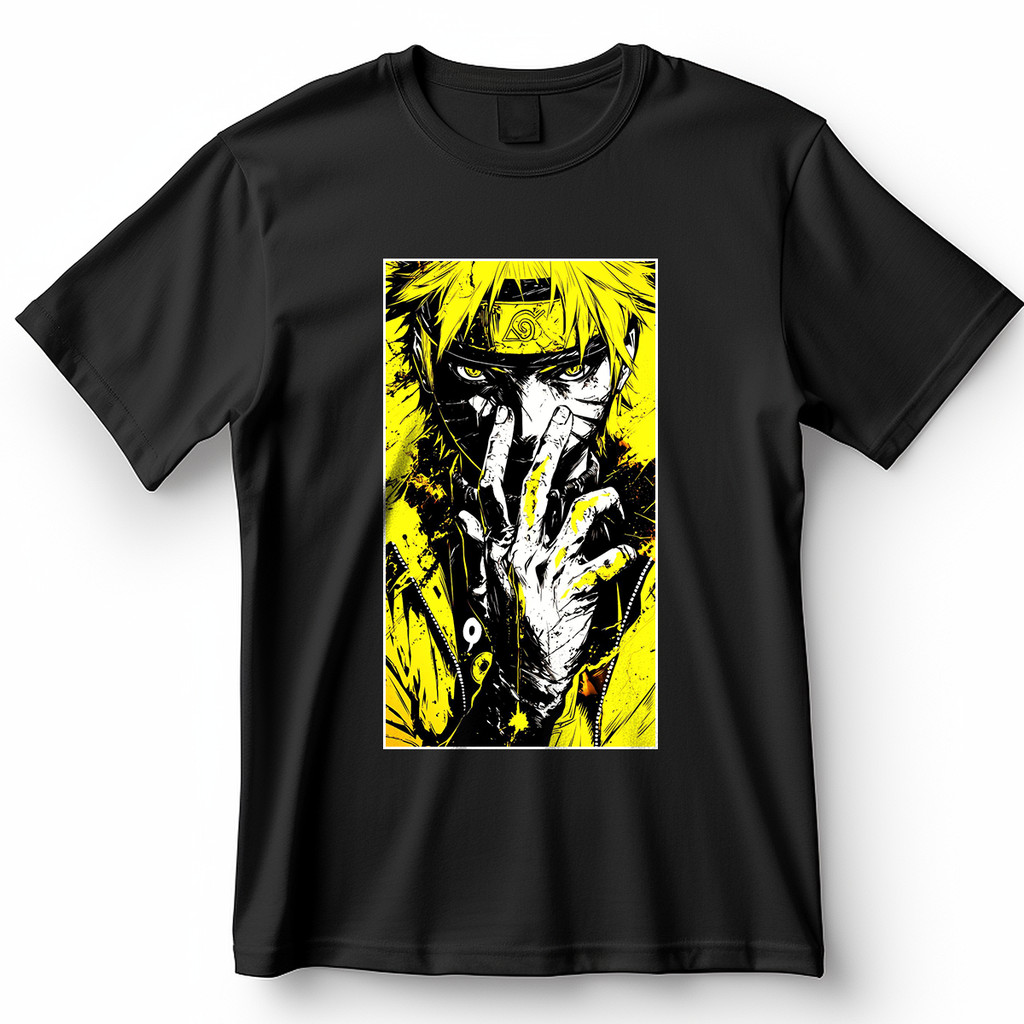 Camiseta Naruto Modo Sábio dos Seis Caminhos em Arte Estilo Grunge Amarelo e Preto Blusa Camisa 100% Algodão