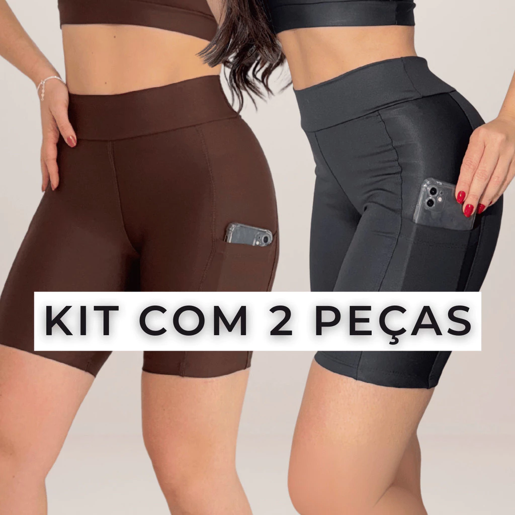 Kit 2 Shorts Feminino Com Bolso Fitness Short Bermuda Cintura Alta Corrida Roupa de Academia — imagem 1