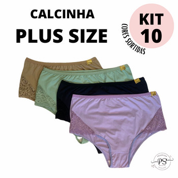 Kit 10 Calcinha Plus Size Tanga Feminina Adulto Rendada Conforto Microfibra Júlia Dia a Dia Grande