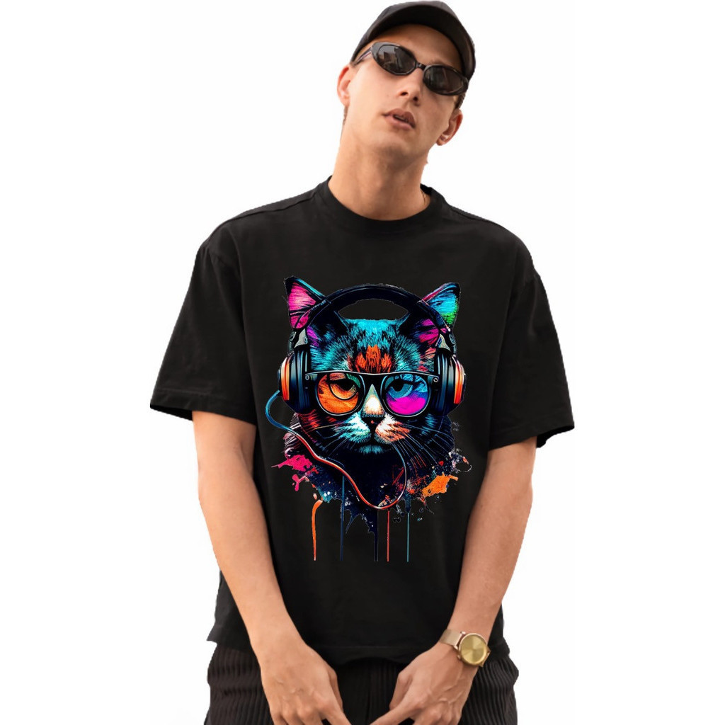 Camiseta Unissex Estampa Gato Dj Music Blusa Moda Gatinho  - Camisa 100% Algodão - Envio Imediato - VS Sopp