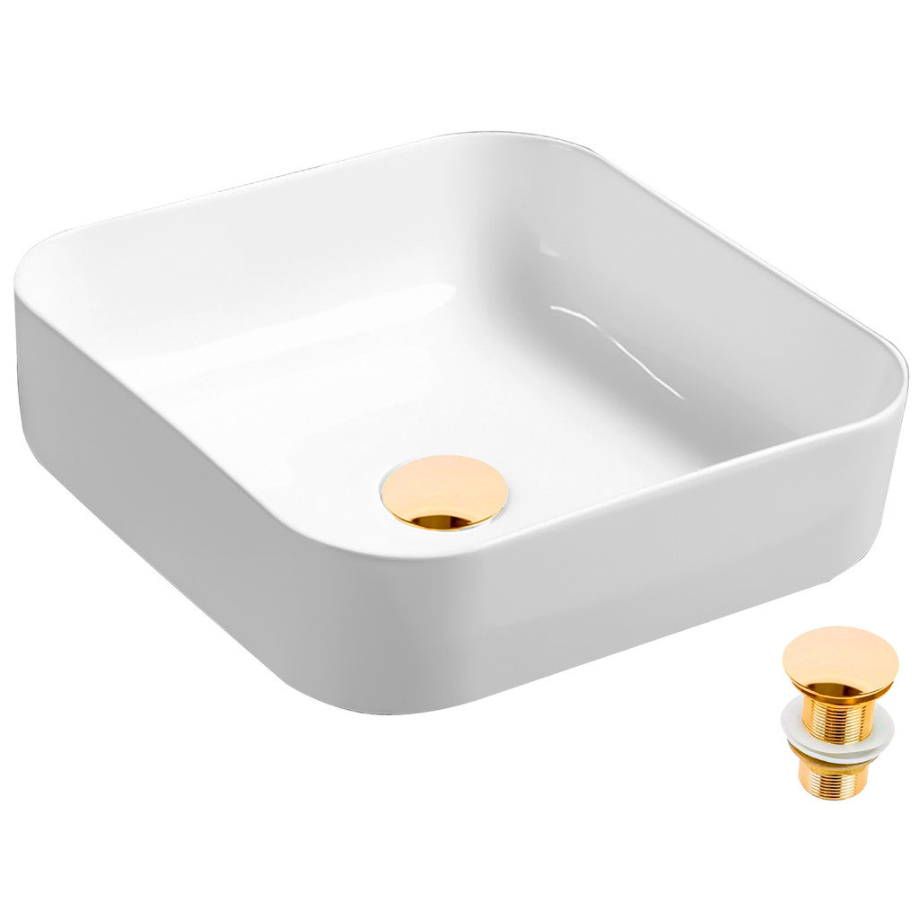 Cuba Louça Quadrada Porcelana Branca Apoio Válvula Dourado