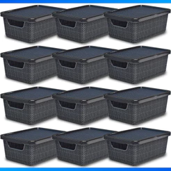 Kit 12 Caixa Organizadora Jutta Preto 2 Litros Cesto Organizador - PROMOÇÃO