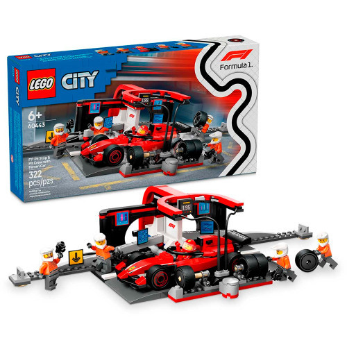 LEGO City Fórmula 1 Pit Stop e Equipe de Box com Carro da Ferrari 322 Peças 60443 - Mom & Baby