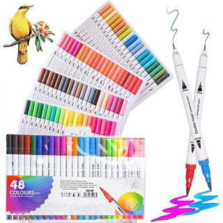 Kit 48 Cores Caneta 2 em 1 Brush Lettering e Ponta Fina Dual Pen Canetinha Colorir Desenho