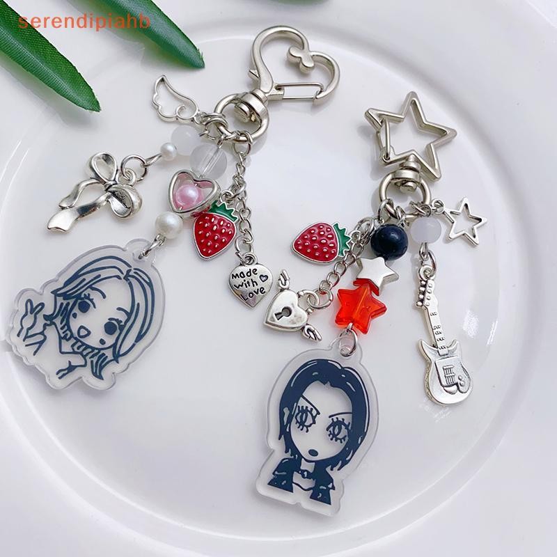 [serendipiahb] Y2K Nana Hachi Chaveiros Desenhos Animados Morango Baixo Frisado Chaveiro Moda Feminina Bolsa Pingente Câ