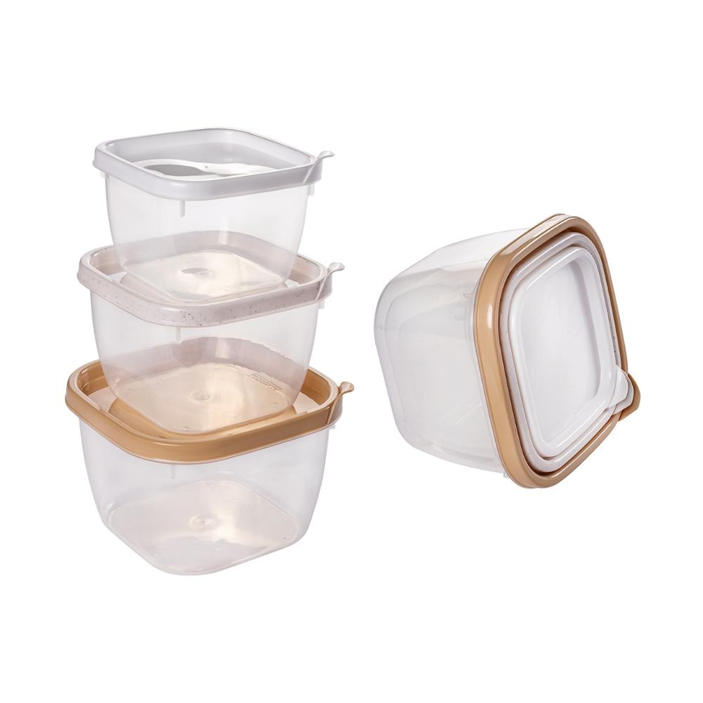 Kit 3 Potes Encaixáveis Quadrados Plástico Conect Plasútil - Home & Living