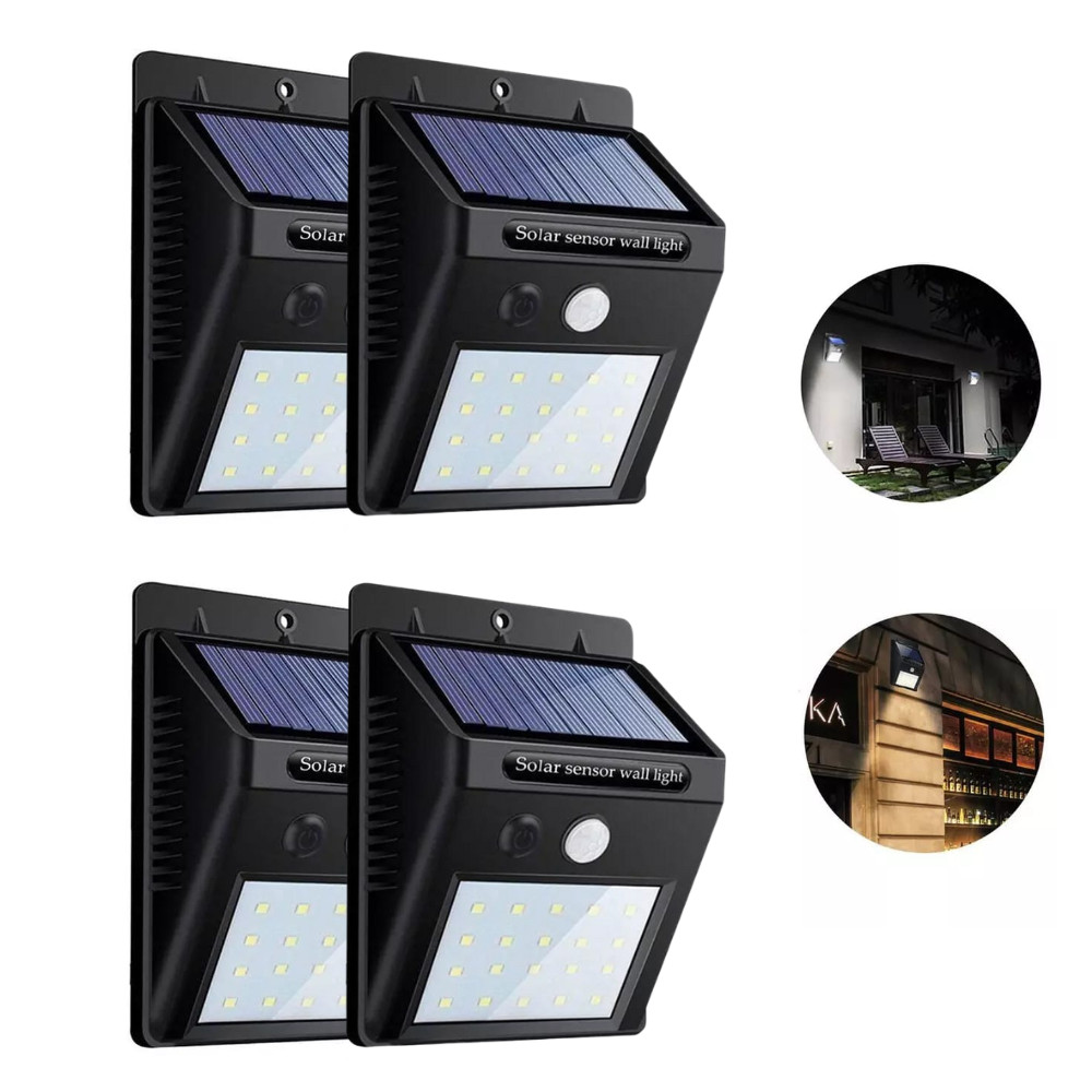 kit 4 Luminária Solar 20 LEDs Com Sensor Presença À Prova D Água Fotocélula