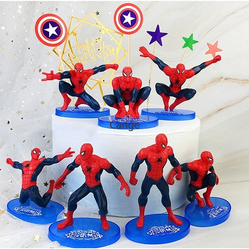 7 Pedaços De Aranha Homem Tema Boneca Vingador Bolo De Aniversário Decorativo Conjunto Ornamentos