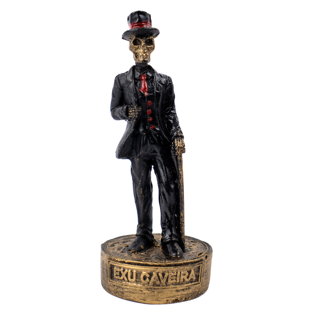 Escultura Exu Caveira Preto e Vermelho Vintage Resina 11 cm em Oferta na Shopee