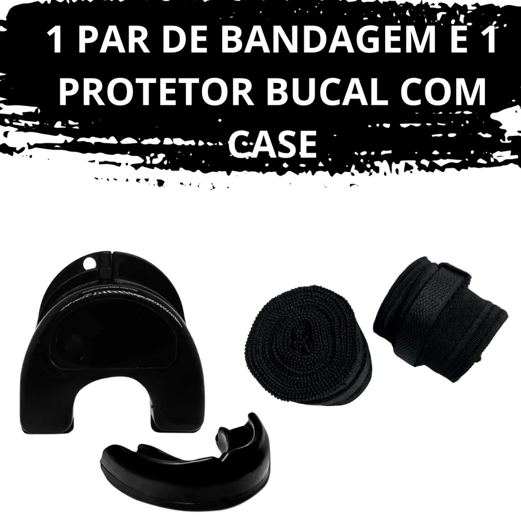 Um Par De Bandagem Elástica 3 M + Protetor Bucal Com Case - Boxe Muay Thai