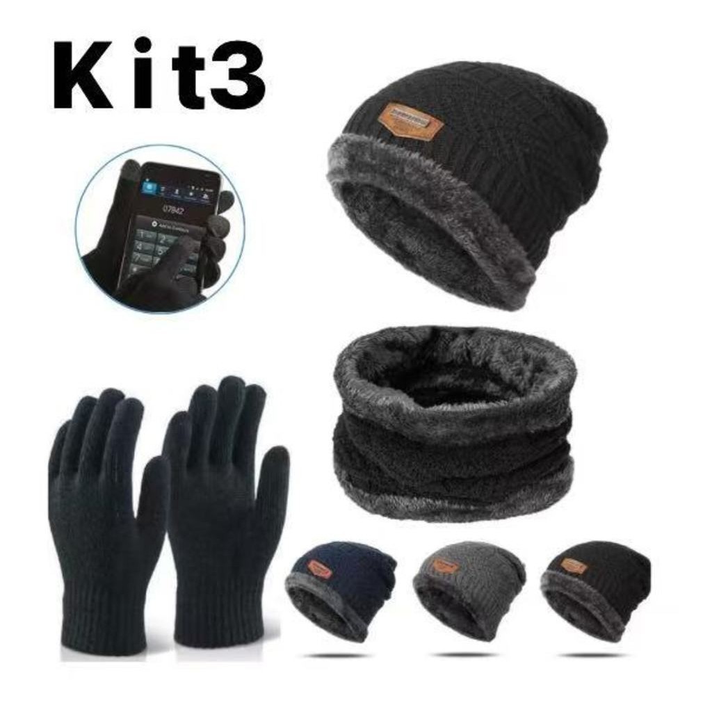 Kit Toca de Frio Touca Gorro + Luva de Frio Touch Screen + Cachecol Feminino Masculino Echarpe em Oferta na Shopee