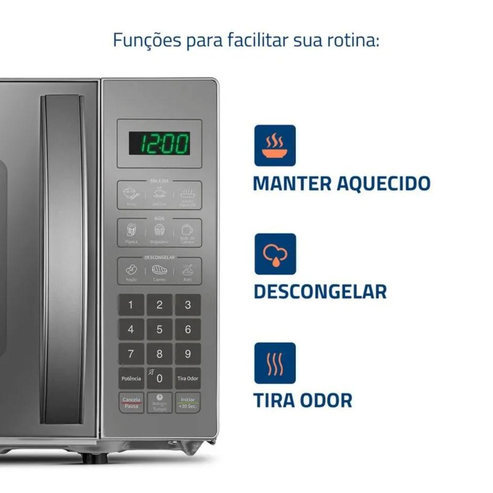Detalhes do Microondas Mondial 21 Litros com Função Tirar Odor 1200W Espelhado 220V - MO-01-21-E