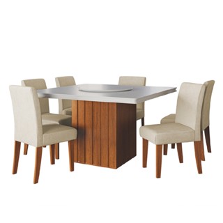 Conjunto Sala de Jantar Amsterdã New Mesa com Tampo Giratório 6 Cadeiras Trieste Madeirado/Bege em Oferta na Shopee