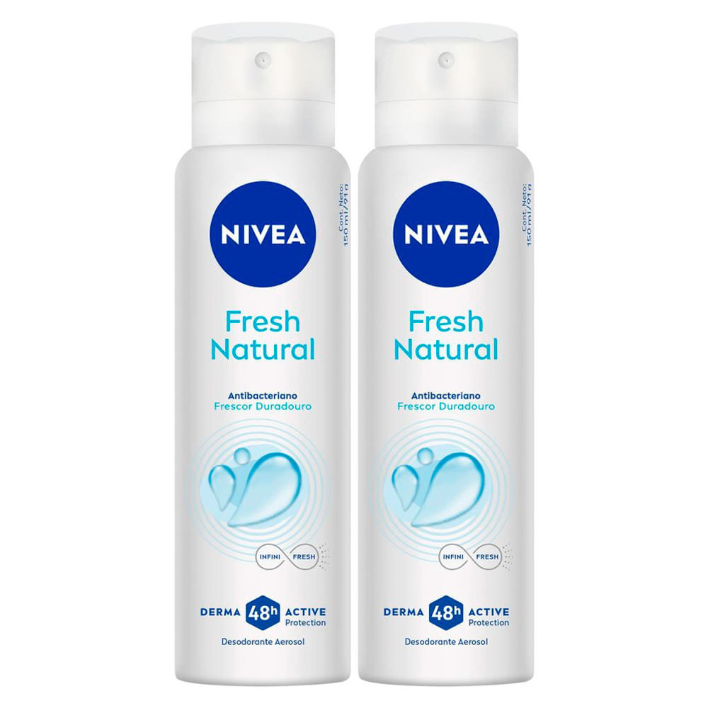 Kit 2 Desodorante Nivea Fresh Natural Aerosol 48h 150ml - Beauty