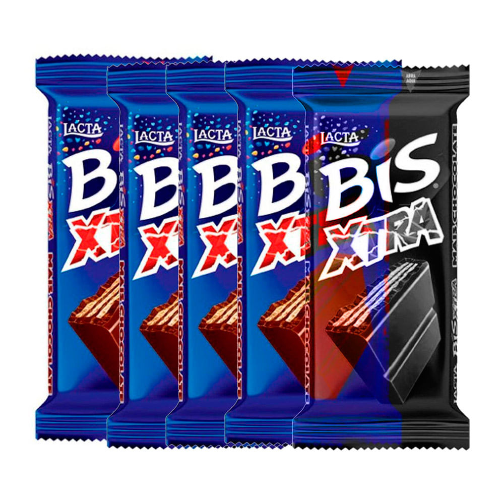 Kit 5 Chocolate Bis Lacta Xtra com 45g - Food & Beverages