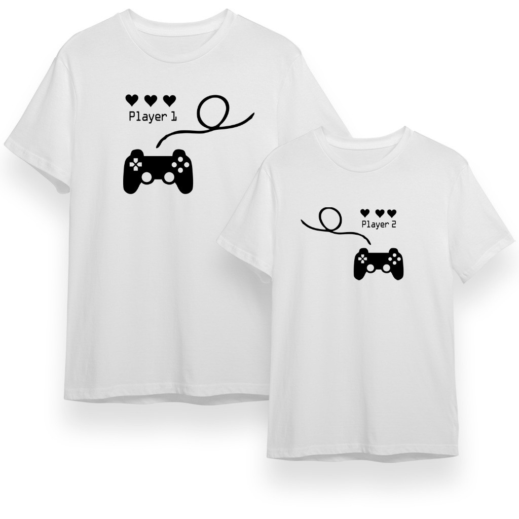 Kit 2 Camisetas Casal Namorados "Player 1 e Player 2" 100% Algodão