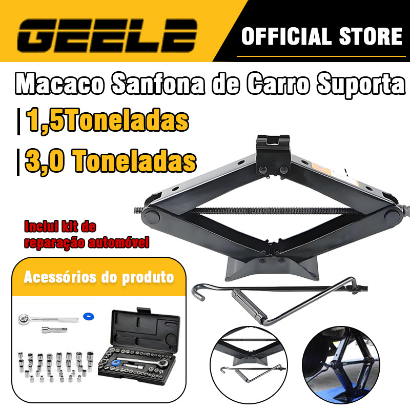 Macaco Sanfona de Carro Suporta 1.5-3 Toneladas 3000 kgs Jacaré Universal Original para Troca de Pneu