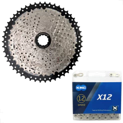 CASSETE 12V ABSOLUTE 11/50D + CORRENTE KMC X12 PRATA 126 ELOS - 1x12V MTB