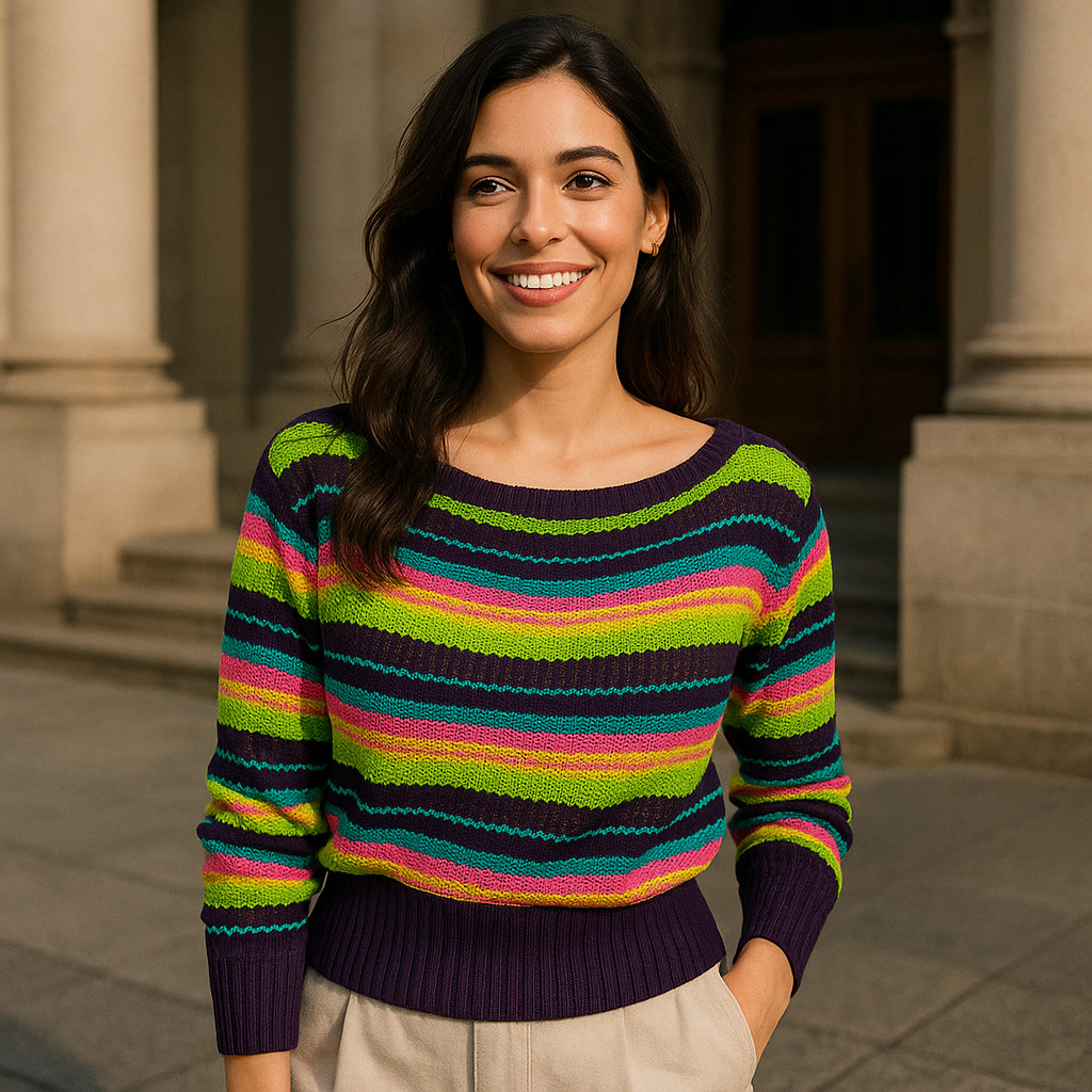Cropped Tricot Manga Longa Feminino Listrado Decote Canoa Moderno Look Casual