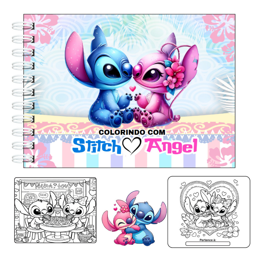 Livro De Colorir Stitch Angel Capa Dura 50 Páginas 180g A5 Laminação Holográfica Pronta Entrega