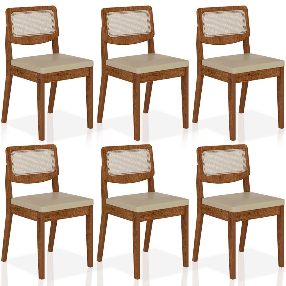 Kit 6 Cadeiras Sextavada Bari Freijó/corino Bege - Móveis Arapongas em Oferta na Shopee