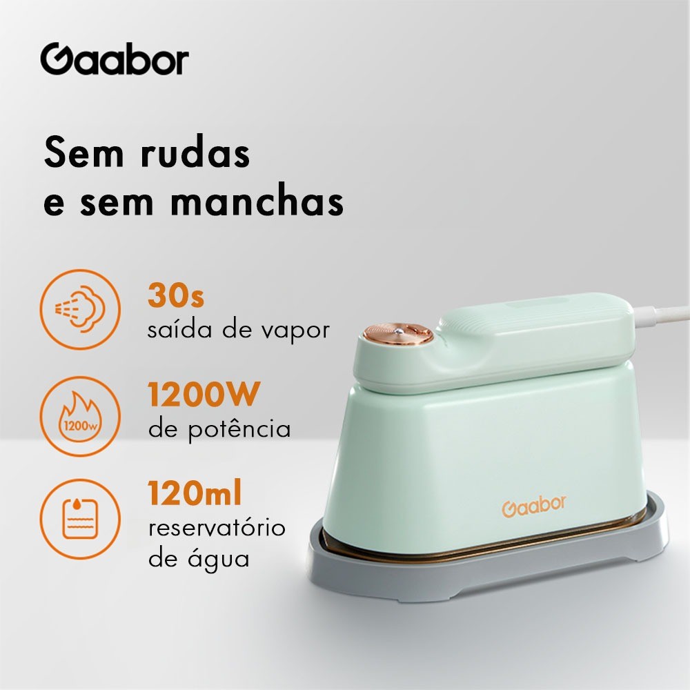 Gaabor Ferro de Passar a Vapor Portátil 1200W em Aço Inoxidável Resistente a Altas Temperaturas Vapor Top Clean HM-M01A