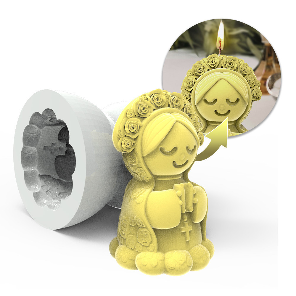 Forma de Silicone Artesanal Nossa Senhora com Terço 6cm | Religioso | Vela Artesanal | Biscuit