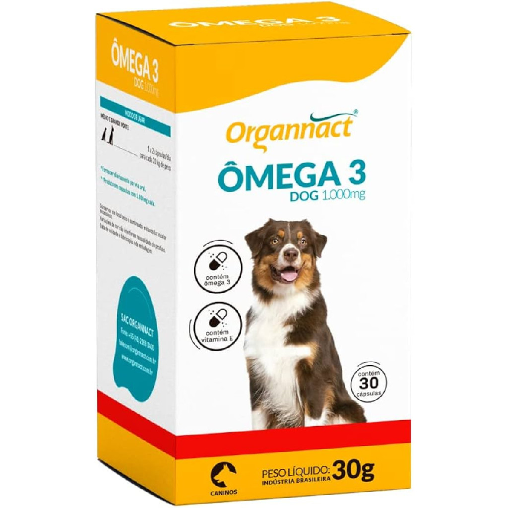 Ômega 3 Dog 1000Mg Suplemento Pra Cães 30g Organnact