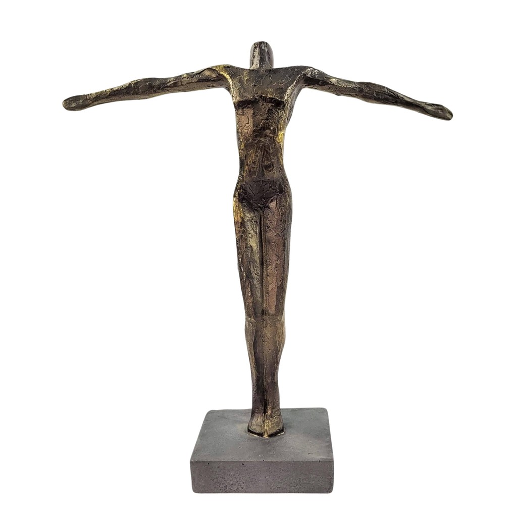 Escultura Figura Humana Bronze Liberdade Bracos Abertos 35cm