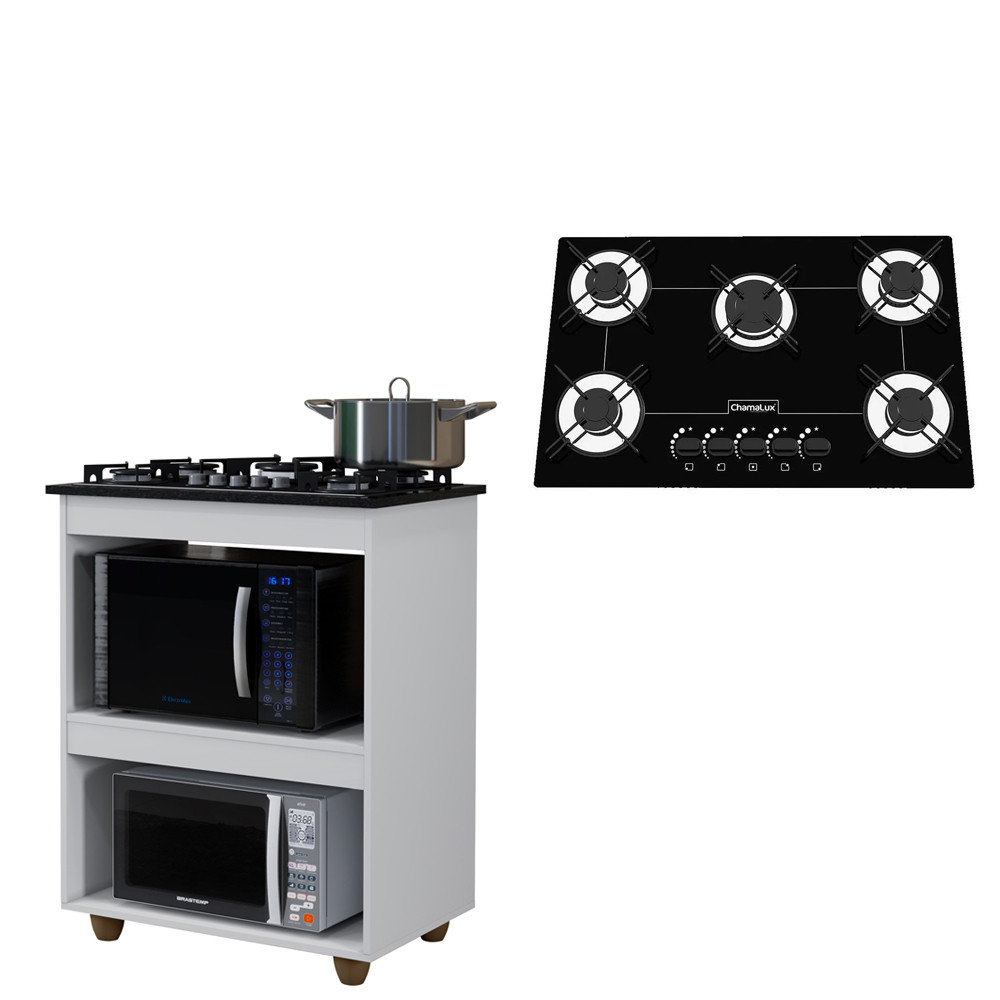 Kit BalcÃO Cooktop Turim Com FogÃO Cooktop 5 Bocas Chamalux em Oferta na Shopee