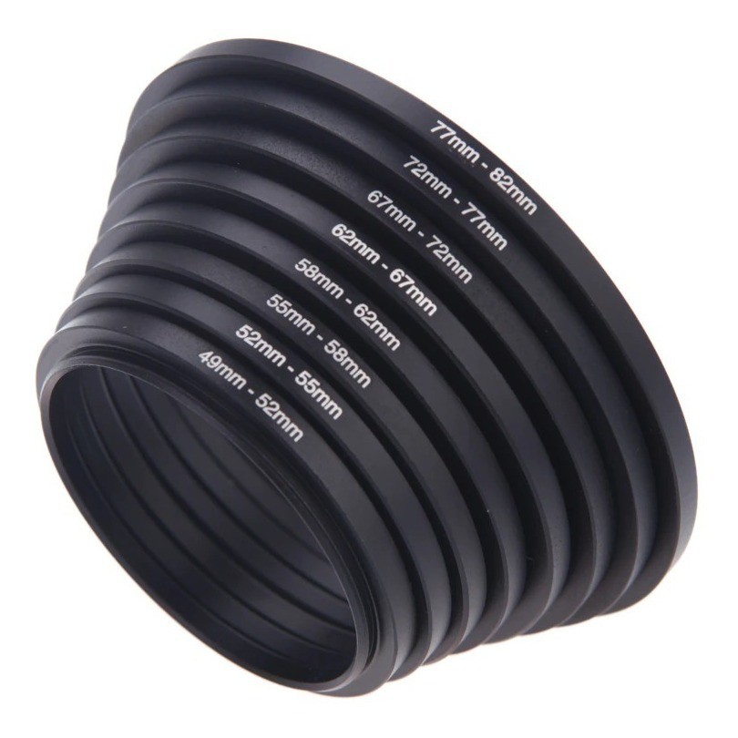 Kit 8 Anel Step Up 49mm52 55 58 62 67 72 77 82mm 49-52 77-82