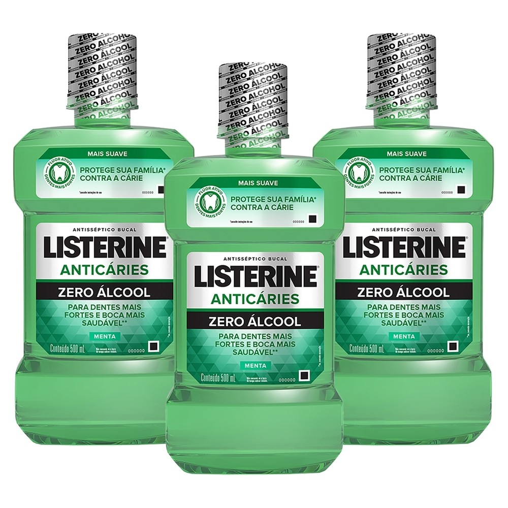 Kit 3 und Antisséptico Bucal Listerine Menta Verde Zero 500ml
