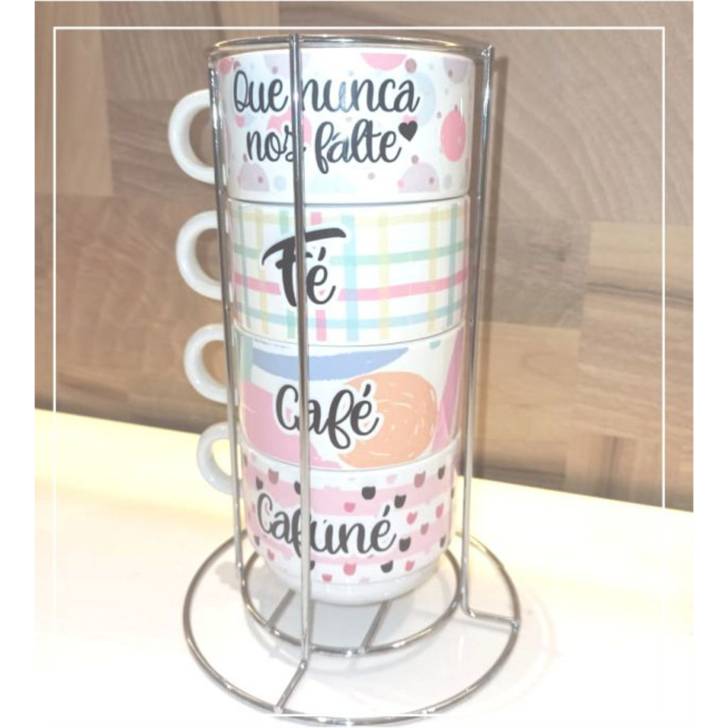 Jogo de Xícara Cerâmica Personalizada 4 unidades - Café - Com seu Nome, logo, frase ou imagem