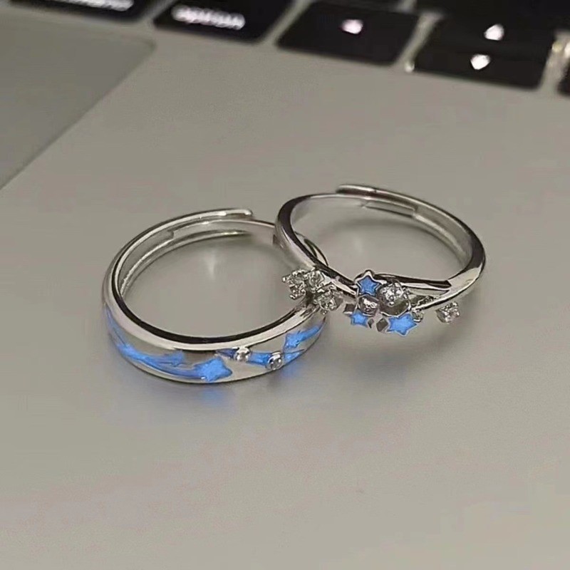 Moda Romântico Luminoso Estrela Zircão Casal Anel Brilho No Escuro Feminino Masculino De Dedo Ajustável Aberto Jóias Pre