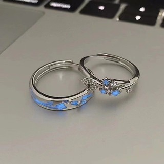 Moda Romântico Luminoso Estrela Zircão Casal Anel Brilho No Escuro Feminino Masculino De Dedo Ajustável Aberto Jóias Pre