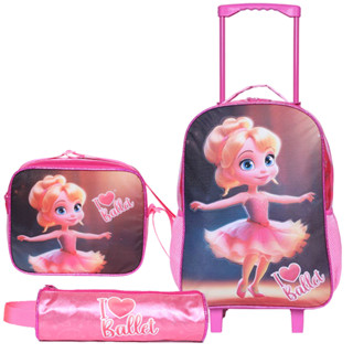 Kit Mochila de Rodinha Menina Estojo Lancheira Ballet Glitter em Oferta na Shopee