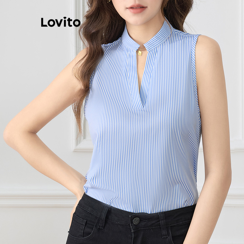 Lovito Blusa Casual Blusa Geométrica Listrada Para Mulheres L118ED136 - Women Clothes