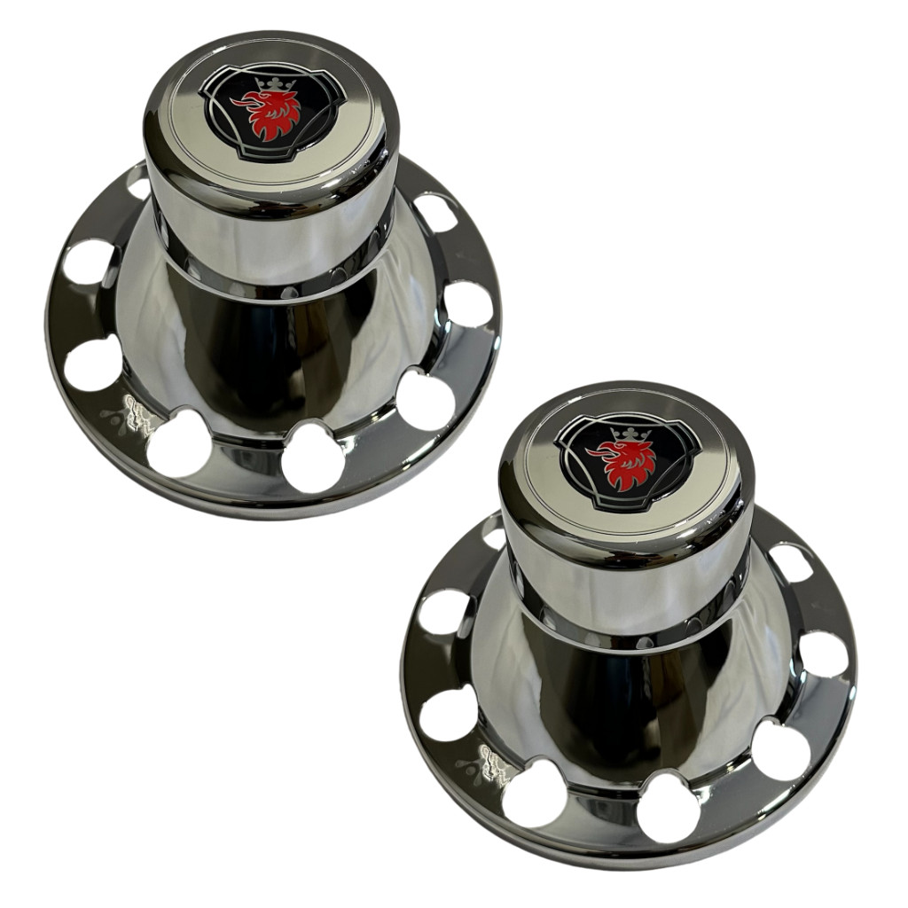 Par Sobre Tampa Cromada Cubo Tração Scania Com Emblema em Oferta na Shopee