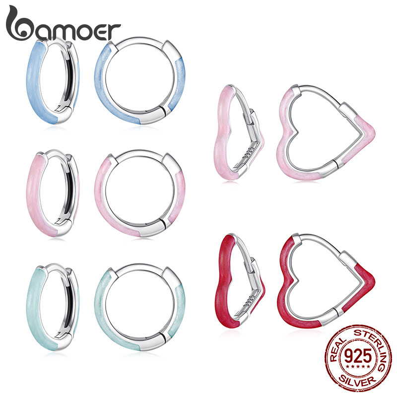 Brincos De Prata Esterlina 925 Bamoer Com Design De Anel Colorido Joias Antialérgicas Presente Feminino